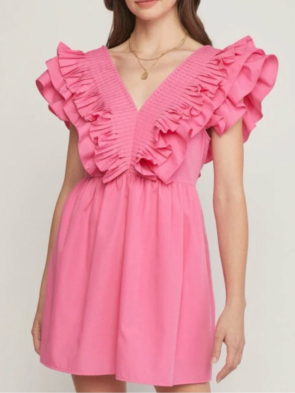 Free People Entro Fuchsia Pink Pleated Ruffle Mini Dress size medium